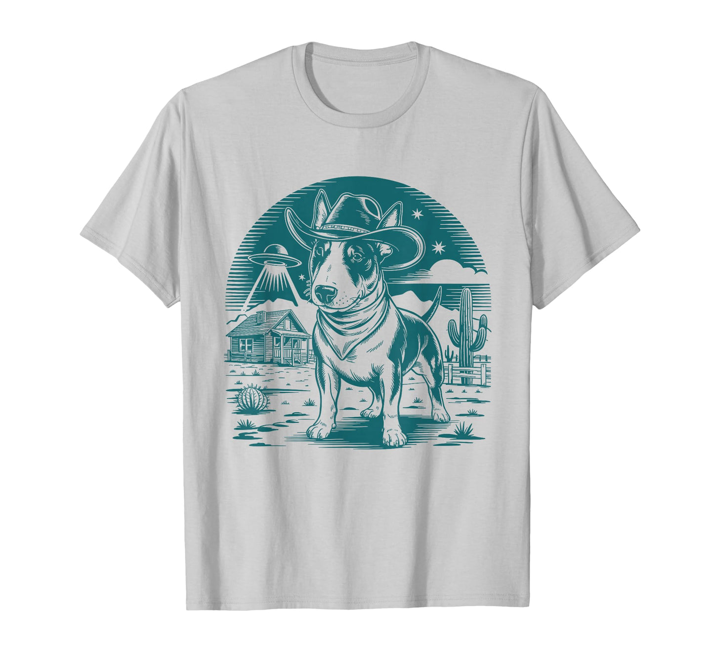 Bull Terrier Cowboy UFO Shirt Vintage Western Dog Mom Tee T-Shirt