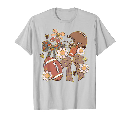 Preppy Football Coquette Bow Game Day Football Women Girls T-Shirt