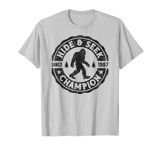 Bigfoot Hide And Seek Champion Funny Sasquatch Retro Vintage T-Shirt