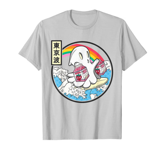 Ghost Strawberry Milk Great Waves Kawaii Aesthetic T-Shirt