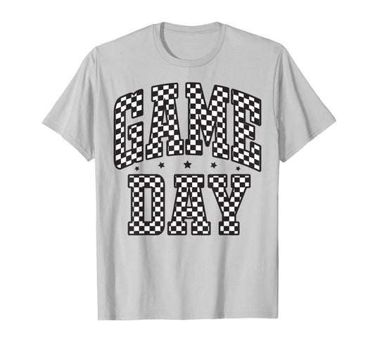 Funny Checkered Game Day Football Black White Gift Women T-Shirt