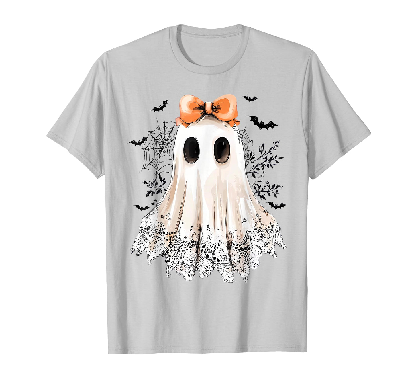 Cute Lace Ghost Boo Girly Bow Halloween Costume Women Girls T-Shirt