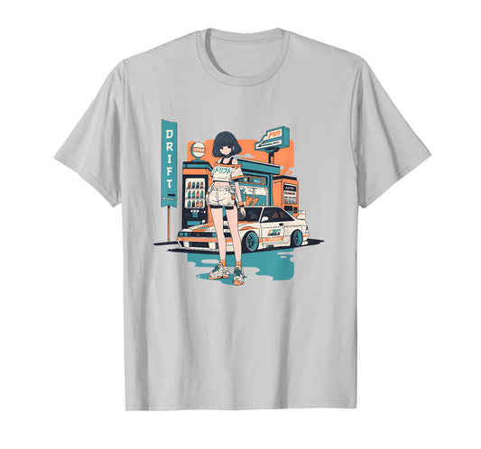 Retro JDM Racer Girl Drift Culture Anime T-Shirt