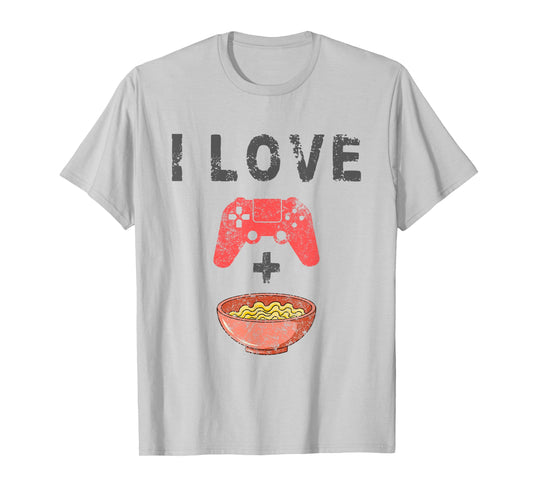 I Love Ramen and Gaming Funny Retro Noodles Gamer T-Shirt Small