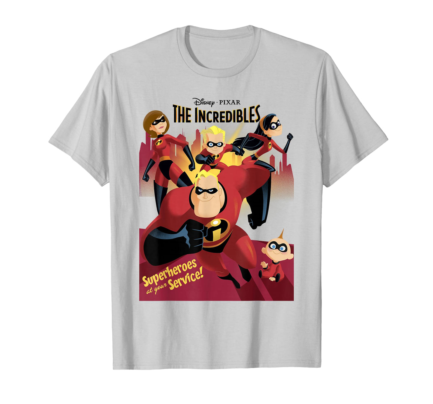 Disney Pixar The Incredibles Superhero Group Poster Retro T-Shirt