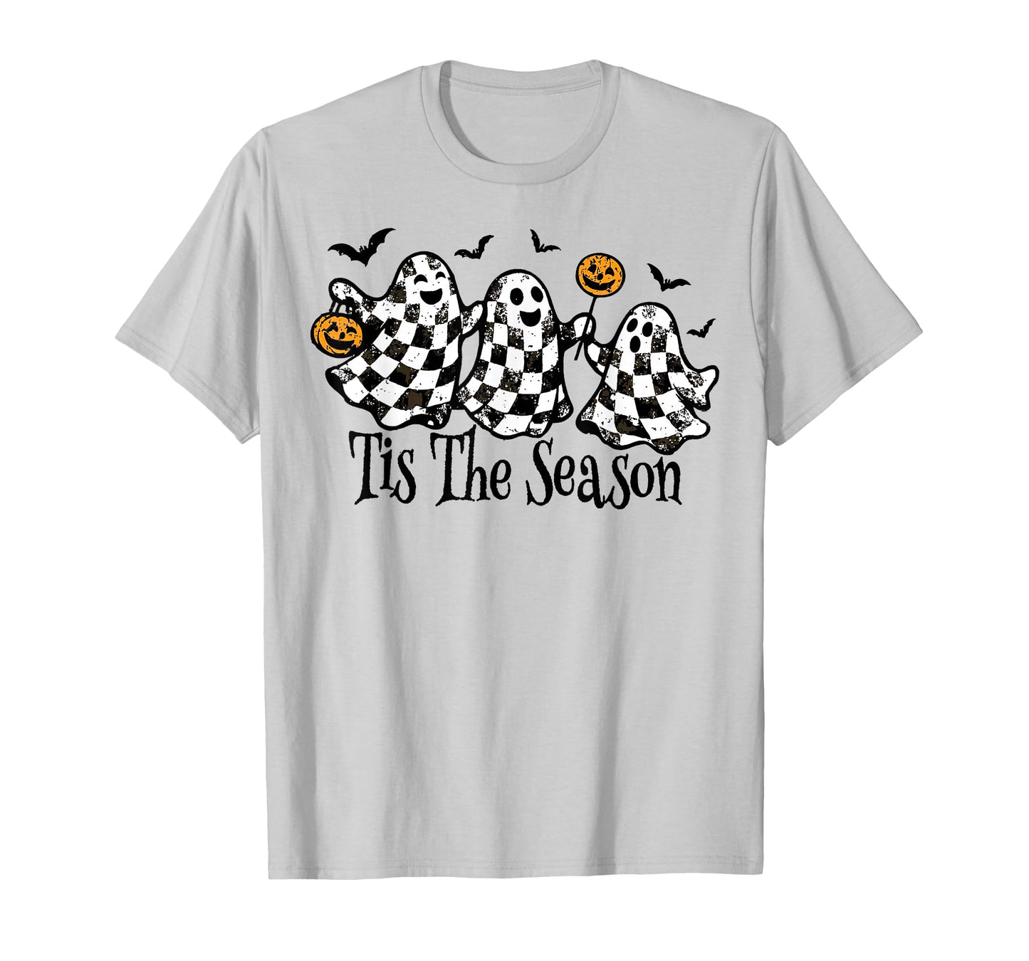 Retro Ghosts Tis The Season Checkered Halloween Cute T-Shirt