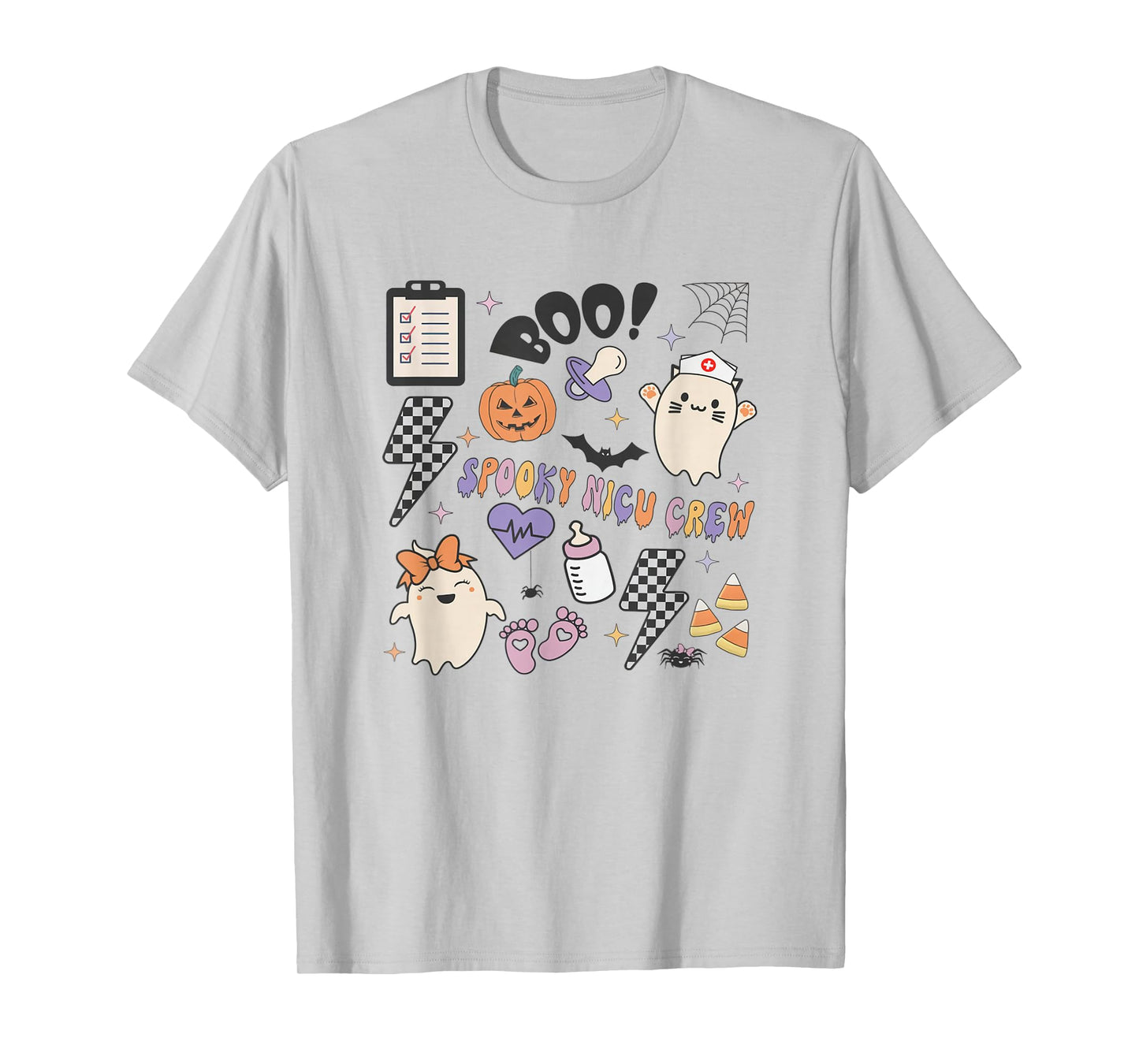 Retro Spooky NICU Nurse Halloween Cute Pumpkin Ghost Women T-Shirt