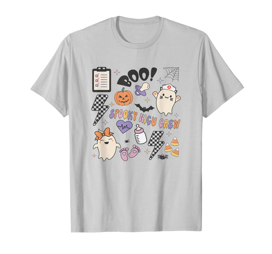 Retro Spooky NICU Nurse Halloween Cute Pumpkin Ghost Women T-Shirt