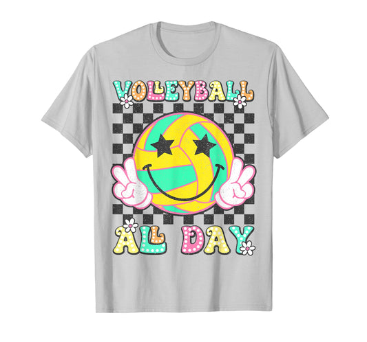 Retro Groovy Volleyball Girl Women Volleyball All Day T-Shirt