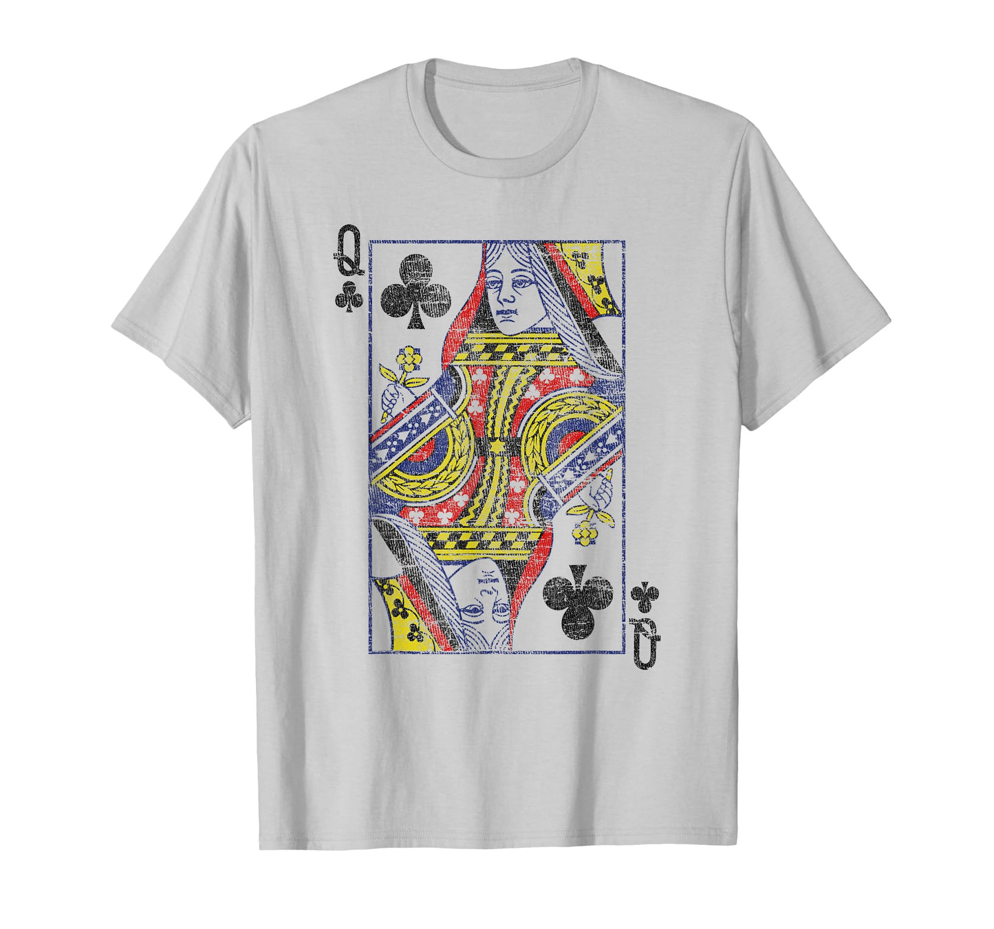 Queen of Clubs Playing Card Costume Poker Distressed T-Shirt