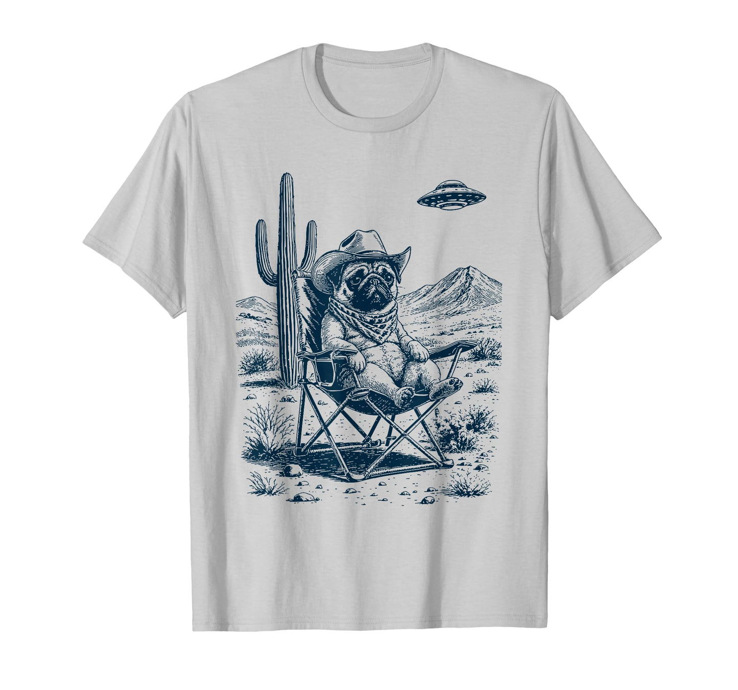 Pug Cowboy Cactus Desert UFO Western Rodeo T-Shirt