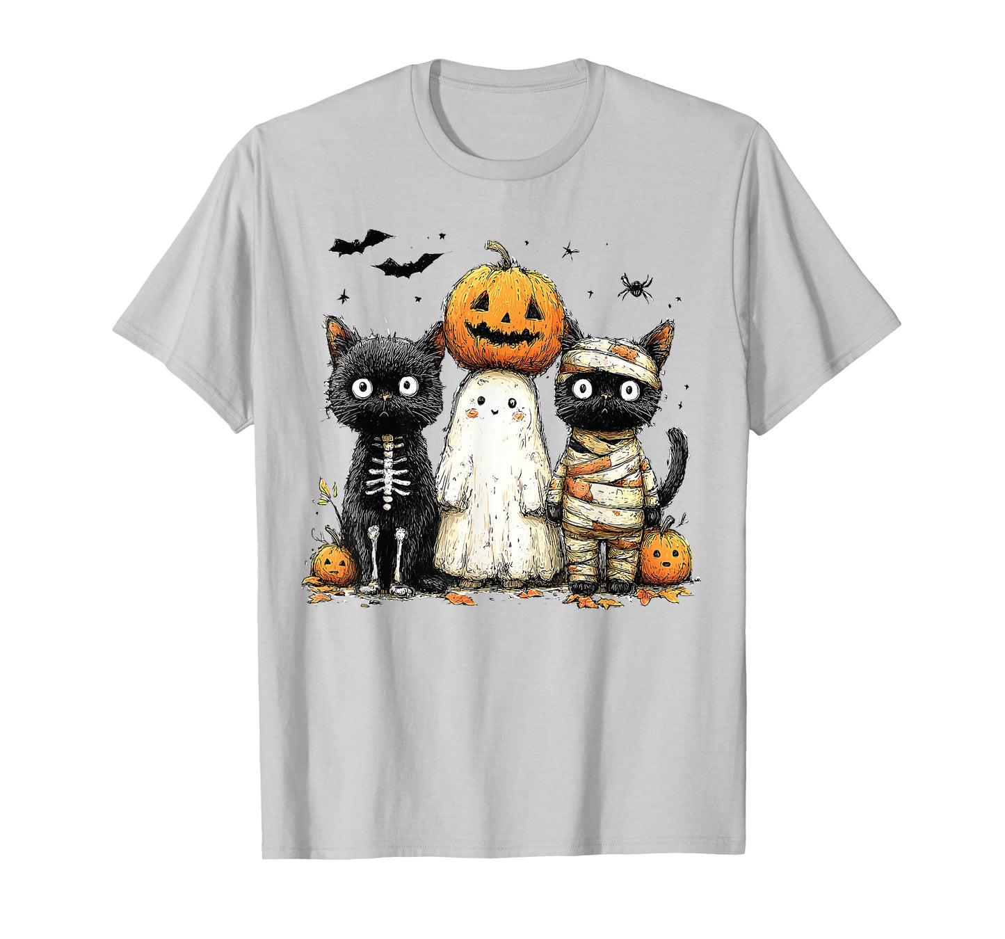 Retro Black Cat Witch Scary Halloween Pumpkin Women Men Kids T-Shirt