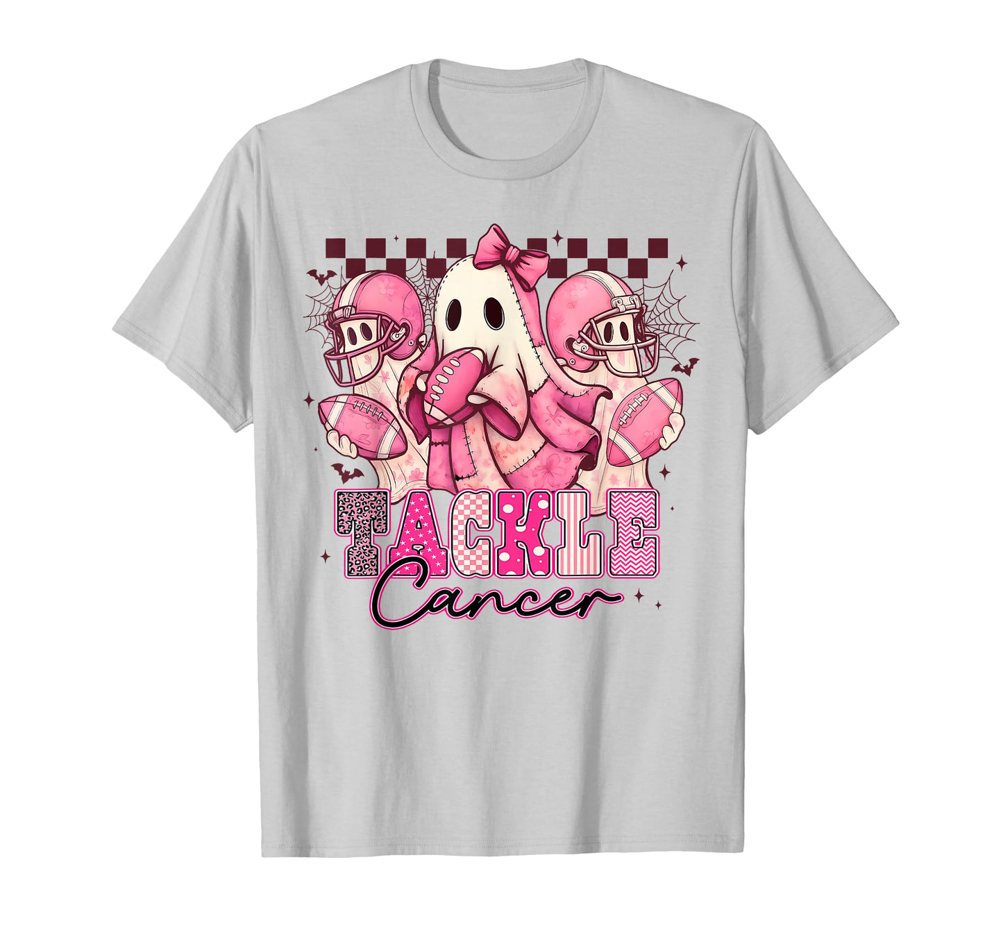 Pink Out Tackle Breast Cancer Awareness Football Ghost T-Shirt