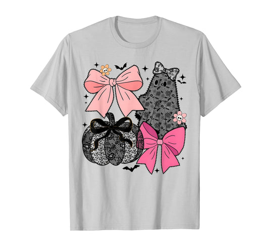 Lace Coquette Bow Boo Ghost Pumpkin Halloween Women Kids T-Shirt