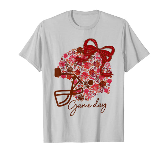 Floral Football Game Day Girly Coquette Team Spirit Maroon T-Shirt