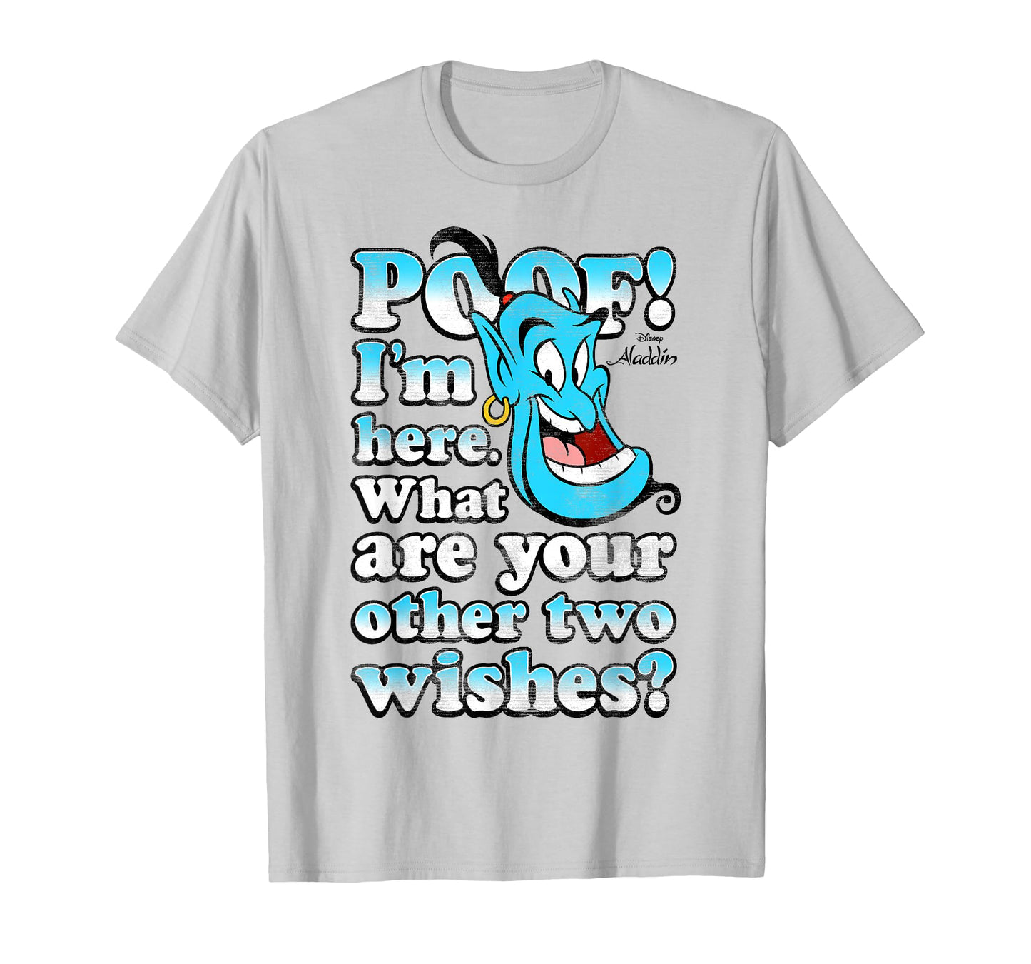 Disney Aladdin Genie Poof! 2 Wishes Gradient Text Portrait T-Shirt
