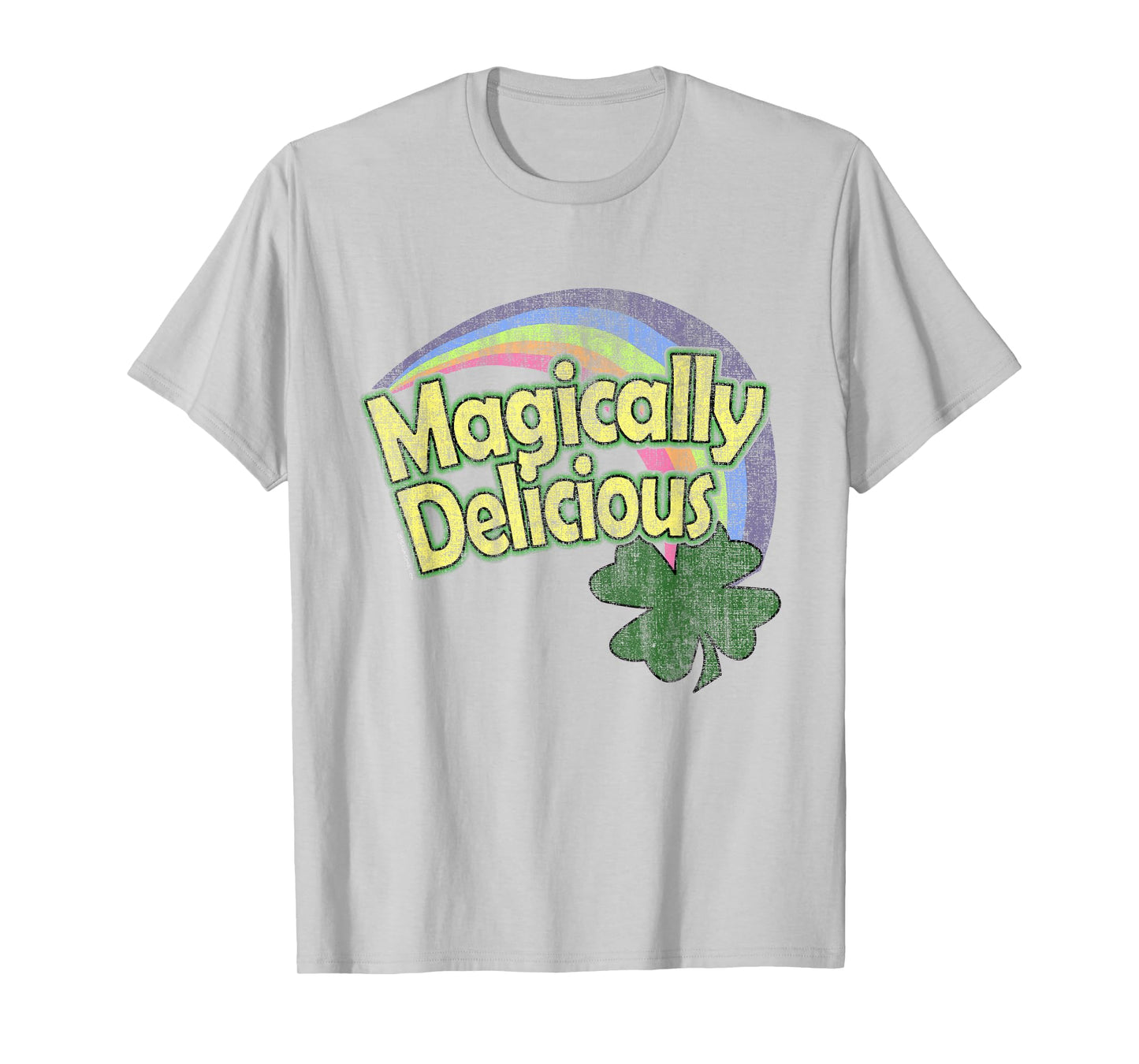 CuteComfy Magically Delicious 80s Vintage St. Patrick's Day Lucky Charm Green Retro Rainbow Short Sleeve T-Shirt - Small - Unisex-Adults