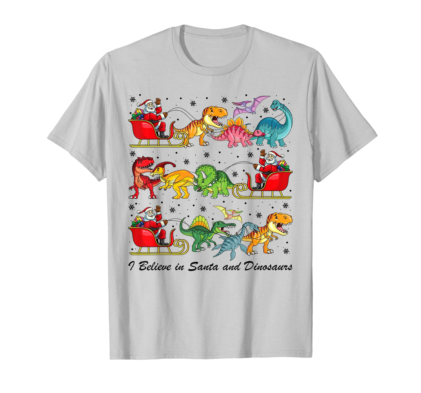 I Believe in Santa and Dinosaur Merry Christmas Boys Kids T-Shirt