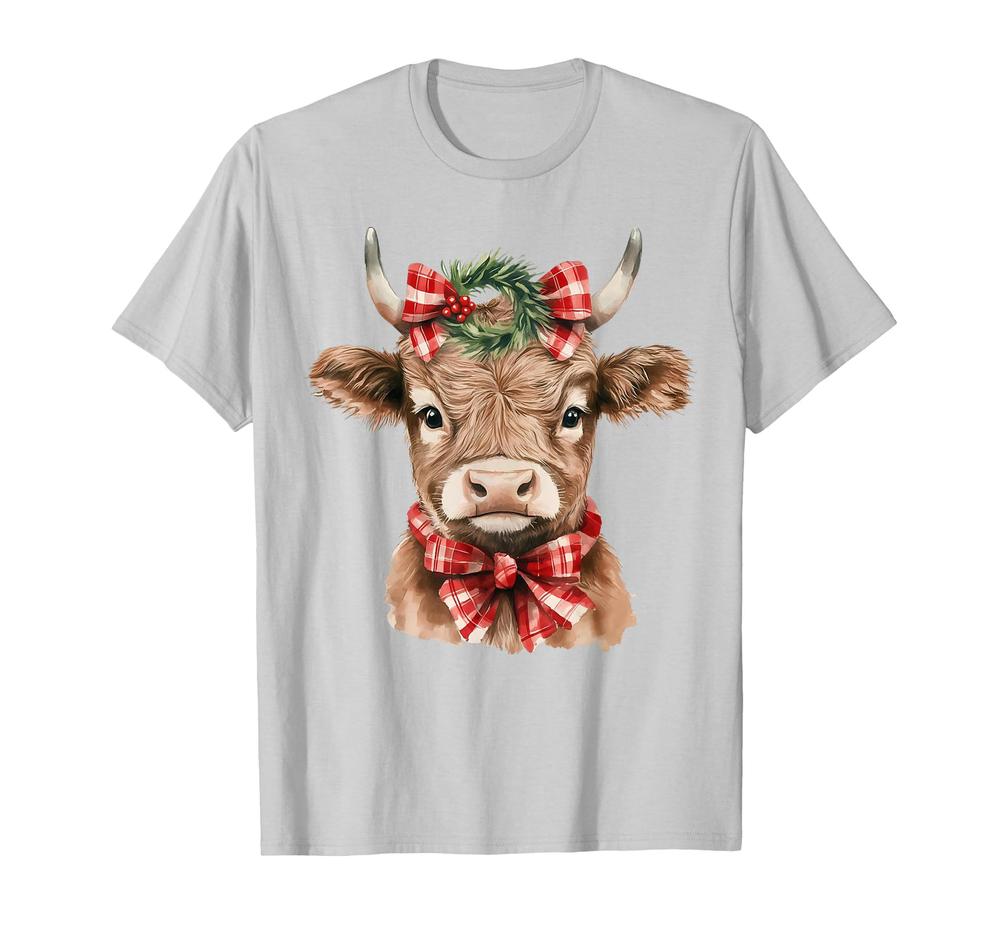 Christmas Highland Cow Cute Moo Cow Coquette Xmas Women Kids T-Shirt