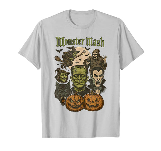 Monster Mash Spooky Season Halloween Pumpkin Witch Vampire T-Shirt