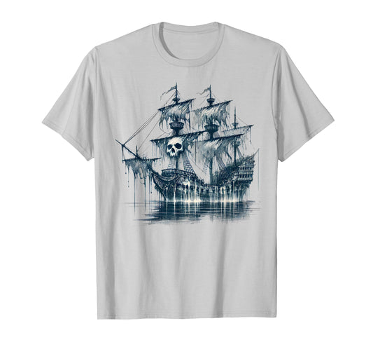 Cool Ghost Ship with Skull Argh Pirate T-Shirt