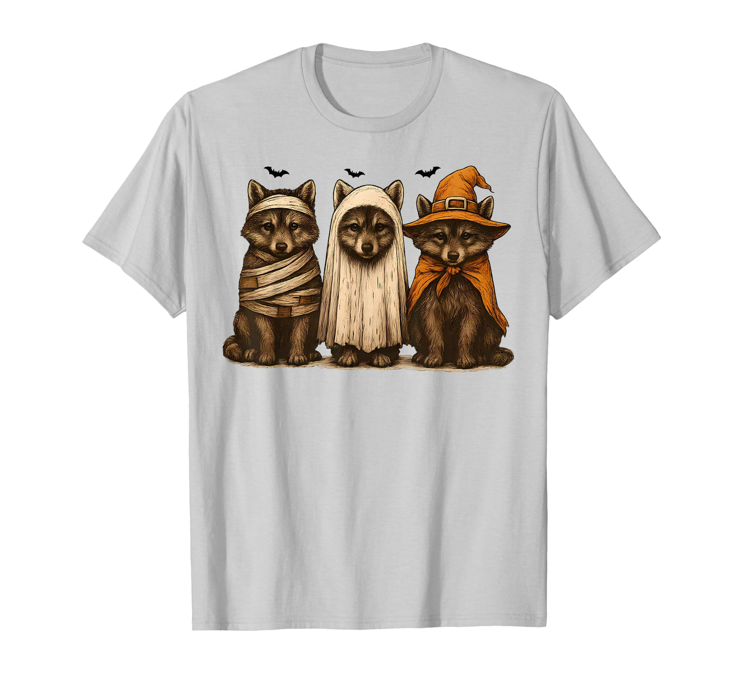 Retro Wolf Halloween Ghost Spooky Fall Vintage T-Shirt