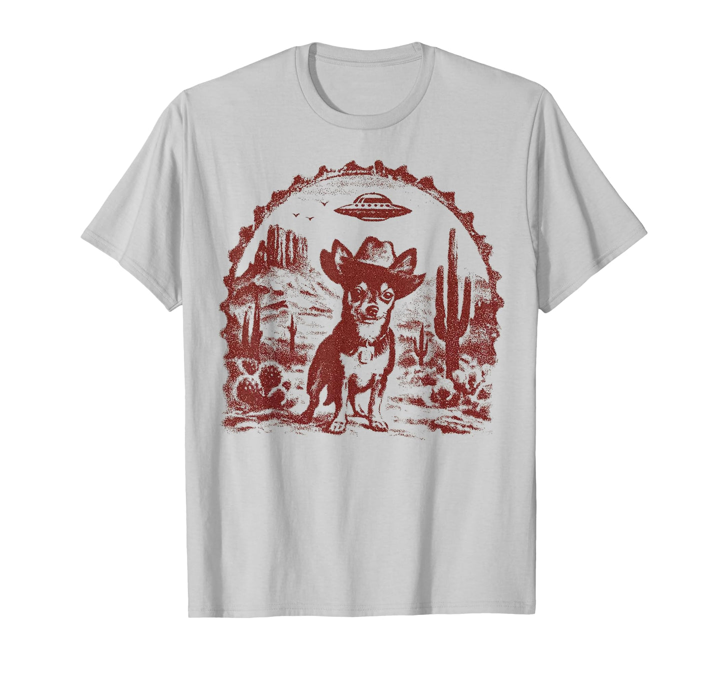 Funny UFO Alien Cowboy Chihuahua Retro Western Graphic T-Shirt