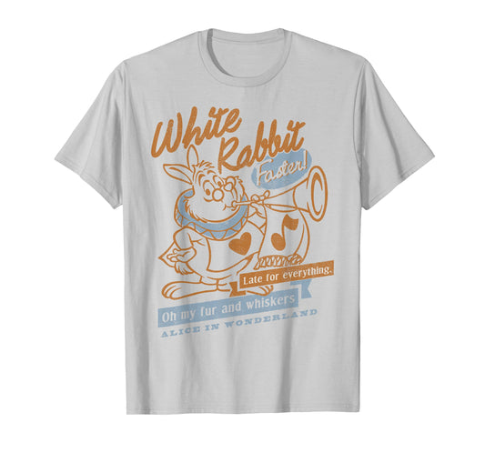 Disney Alice in Wonderland White Rabbit Outlined Text Poster T-Shirt Small