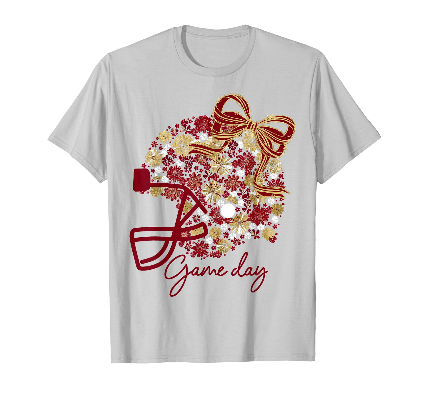 Floral Football Game Day Girly Team Spirit Burgundy & Gold T-Shirt