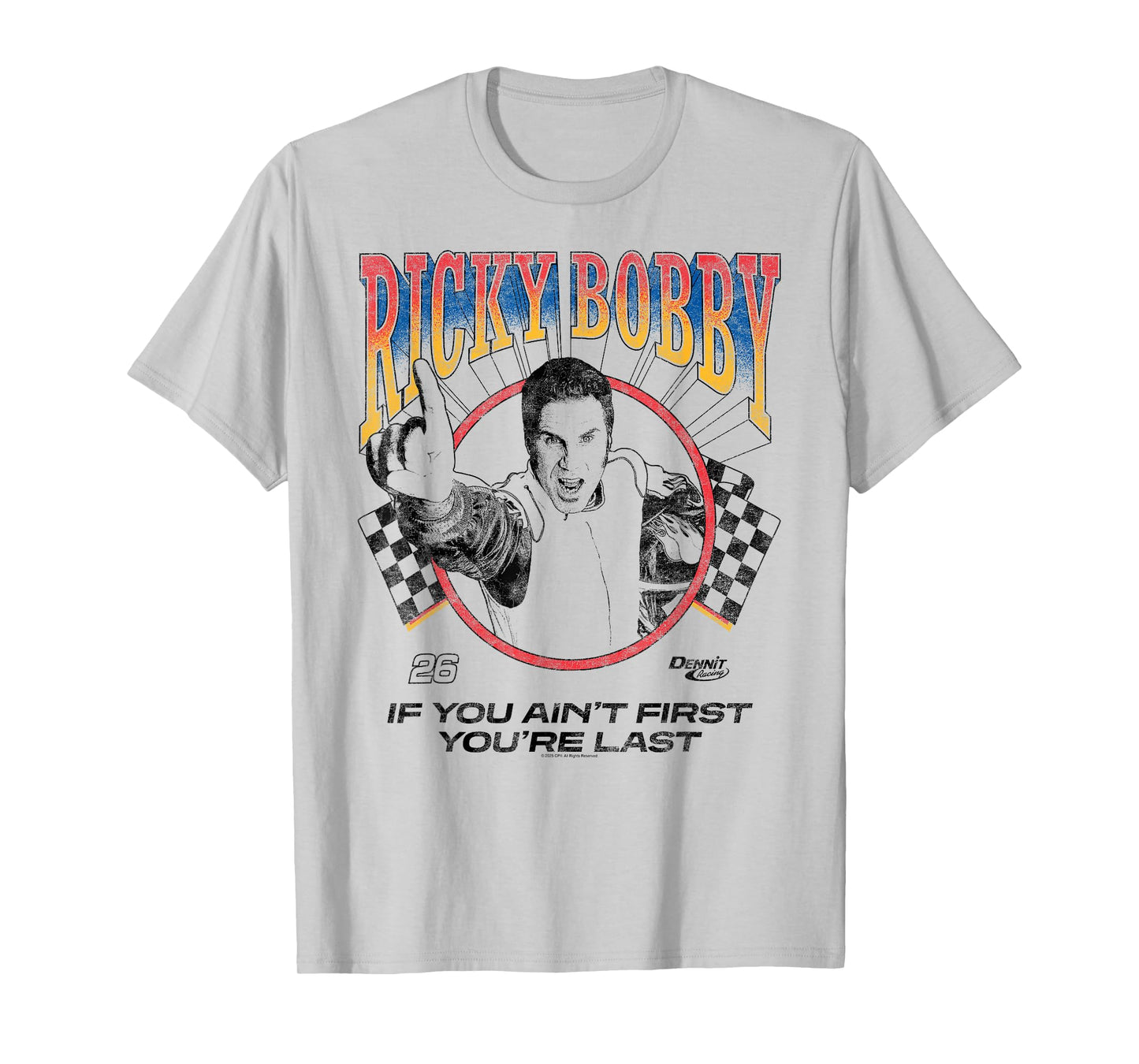 Talladega Nights Ricky Bobby Outline Checkered Flags Movie T-Shirt