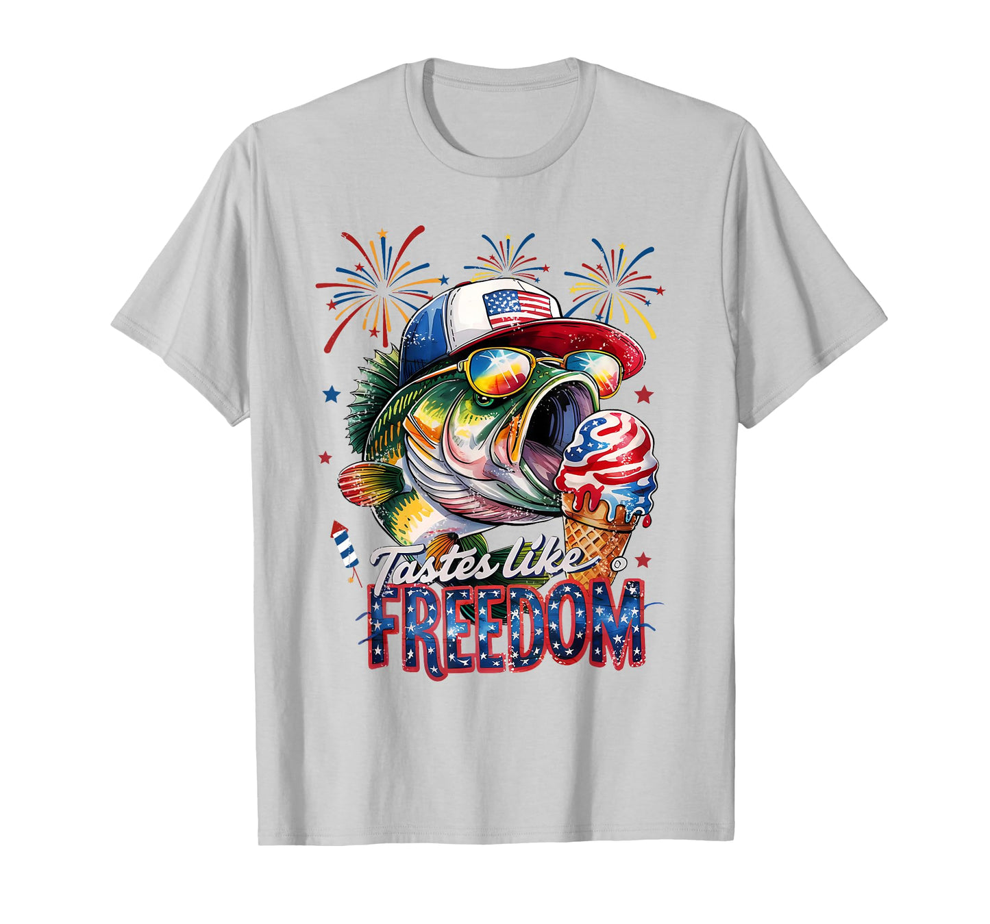 Tastes Like Freedom Bass Fishing Funny 4th of July Men Kids T-Shirt