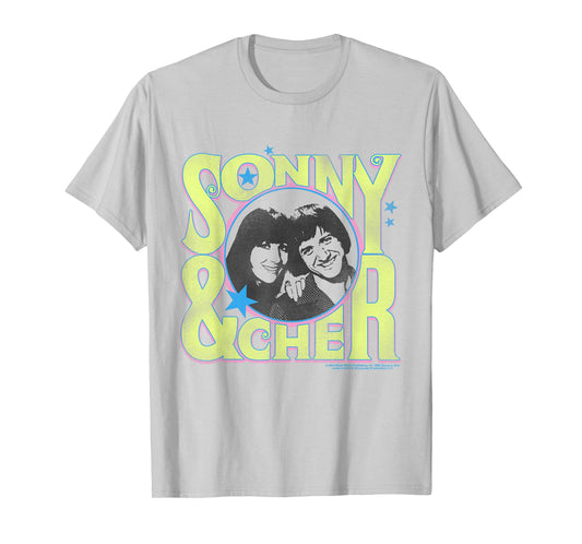 Popfunk Sonny and Cher Retro Circle Logo T-Shirt, Small, Grey