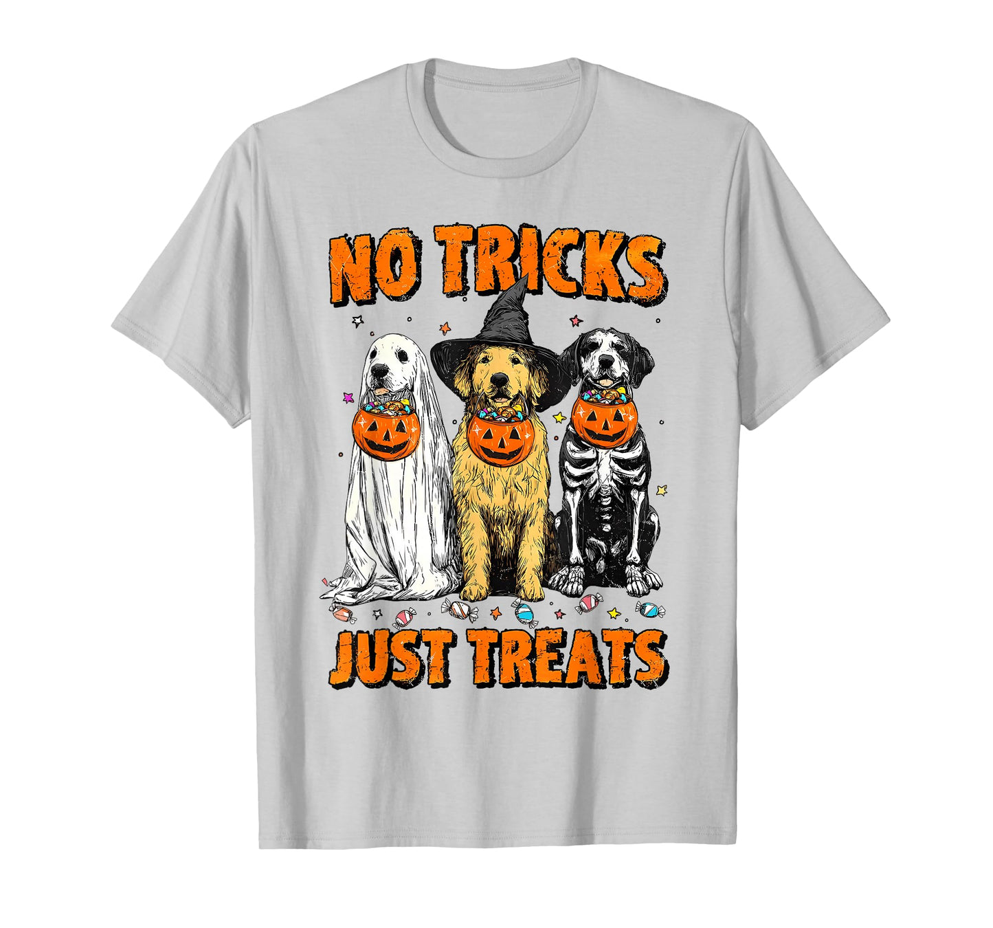 Vintage No Tricks Just Treats Halloween Dogs Dog Mama T-Shirt