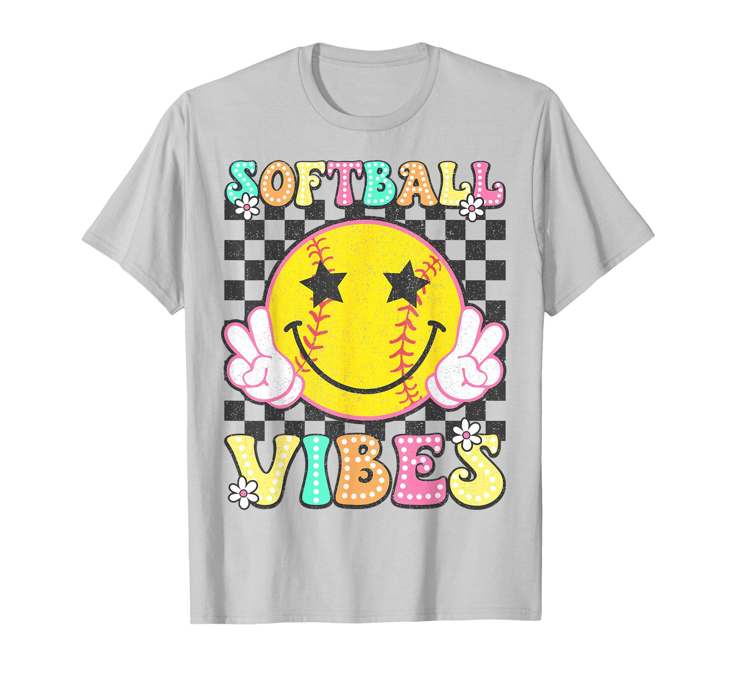 Softball Vibes Softball Retro Groovy Game Day Girls Women T-Shirt