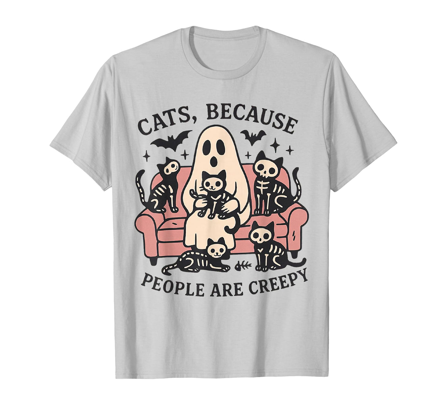 Cats Because People are Creepy Ghost Halloween Cat Mom T-Shirt