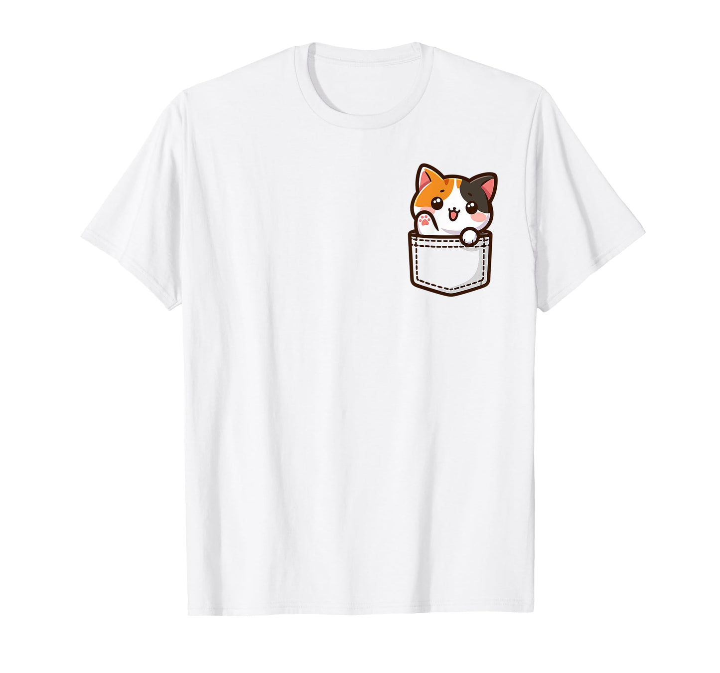 Adorable Chibi Japanese Pocket Kawaii Calico Cat Men Women Kids T-Shirt