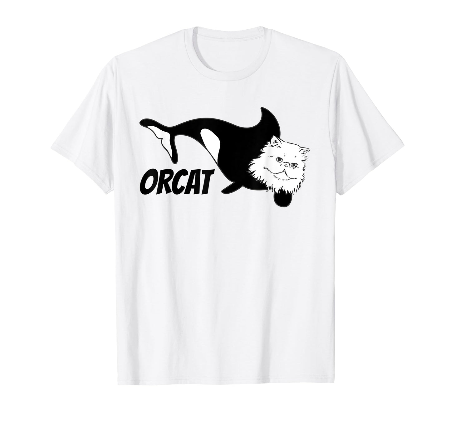 Funny orcat orca whale cat orcat pun joke fish cats feline T-Shirt for Men Women Kids