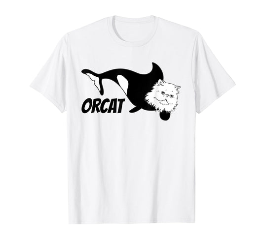 Funny orcat orca whale cat orcat pun joke fish cats feline T-Shirt for Men Women Kids