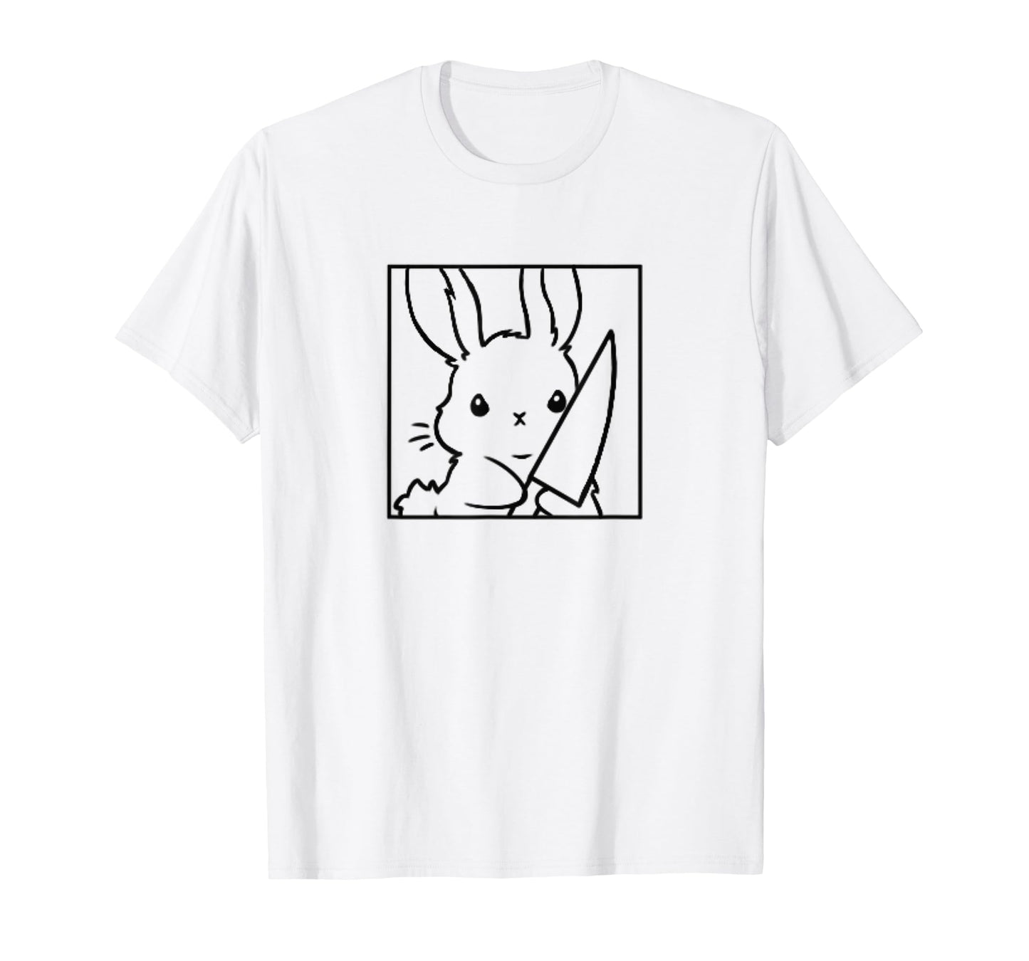 Coquette Cartoon Cute Kawaii Emote Angry Rabbit Bunny Knife T-Shirt