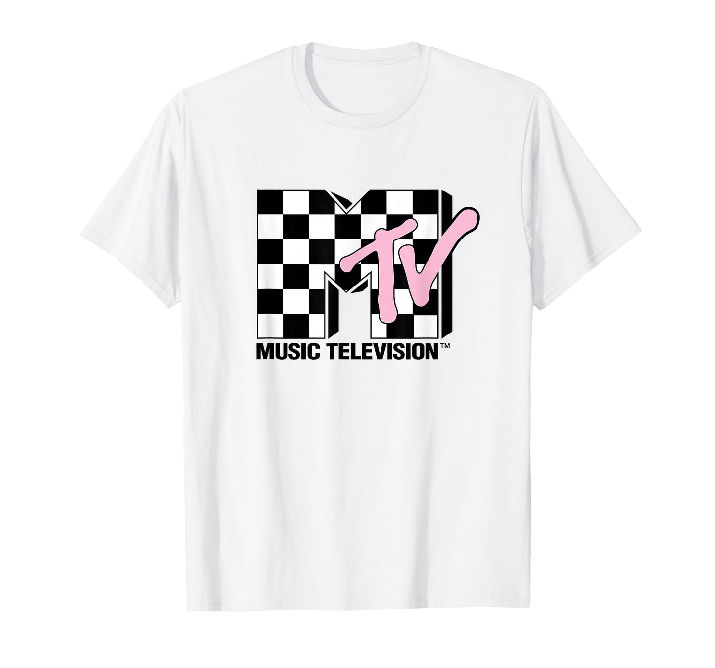 MTV Music Television Retro 80's Pink Neon Checkerboard Logo T-Shirt