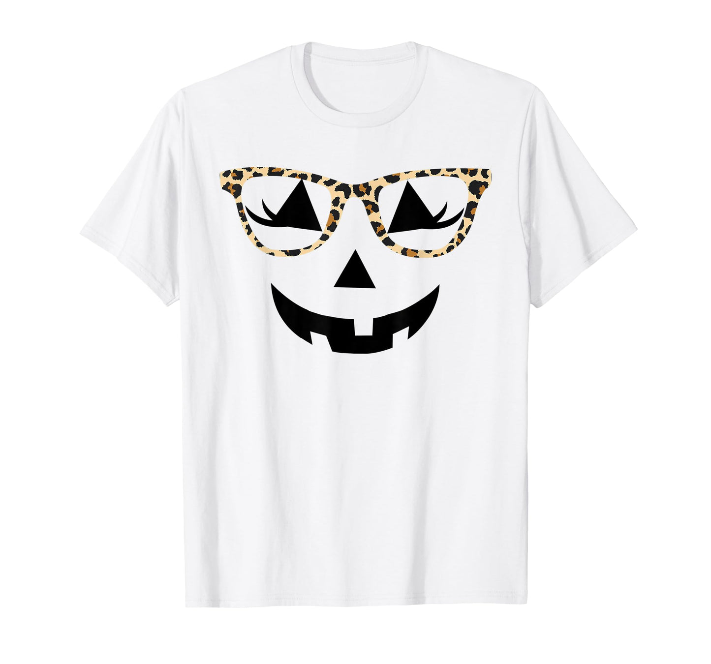 Jack o Lantern Women Face Leopard Glasses Halloween Pumpkin T-Shirt