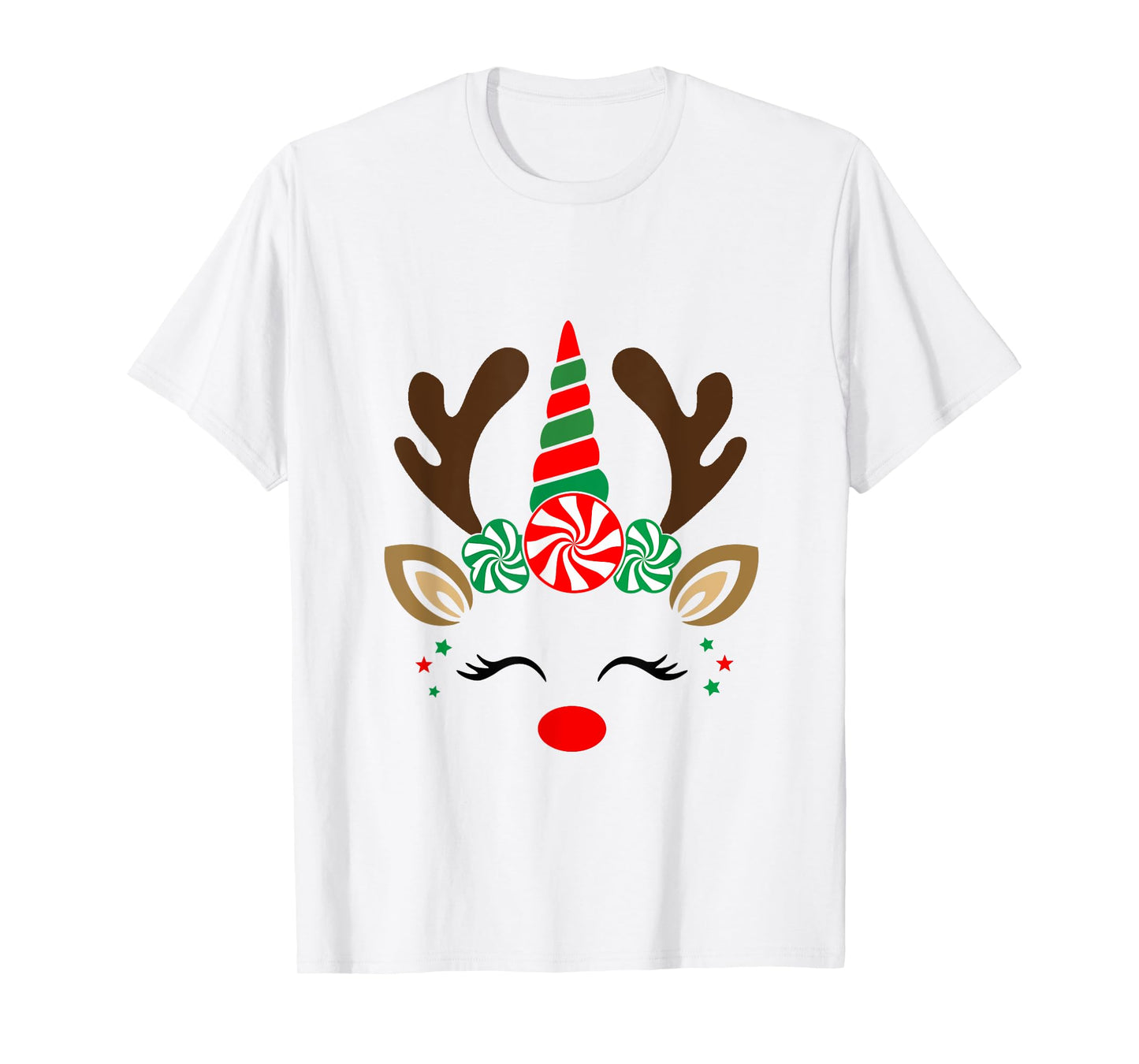 Christmas Reindeer Unicorn Face Cute Unicorn T-Shirt