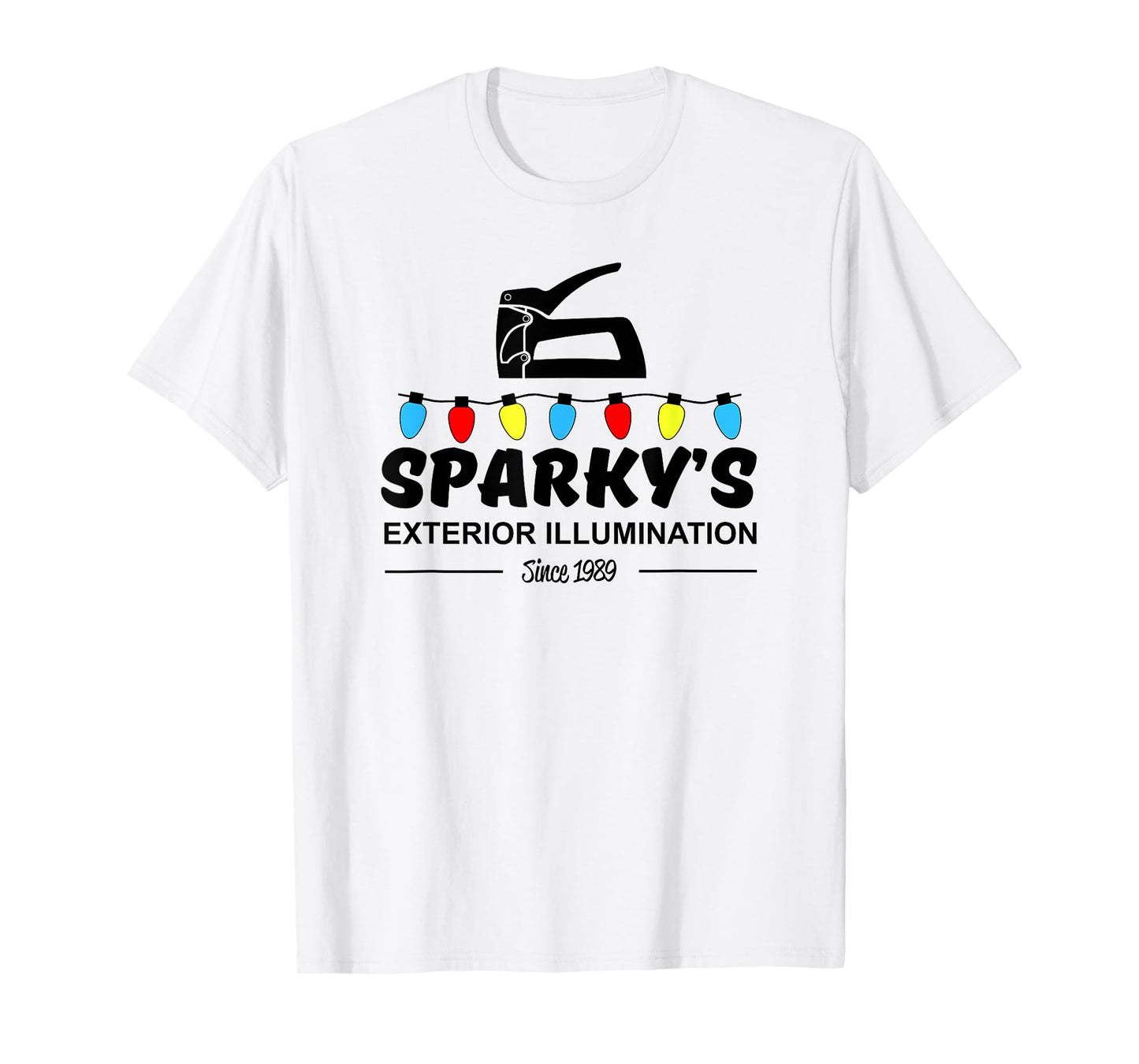 Womens Sparky's Exterior Illumination Christmas Lights t-shirt Large Slate