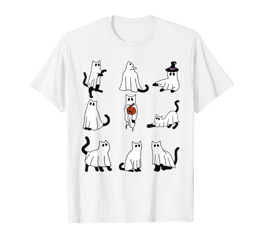 Cute Ghost Cat Funny Halloween Outfit Costumes Black Cat T-Shirt