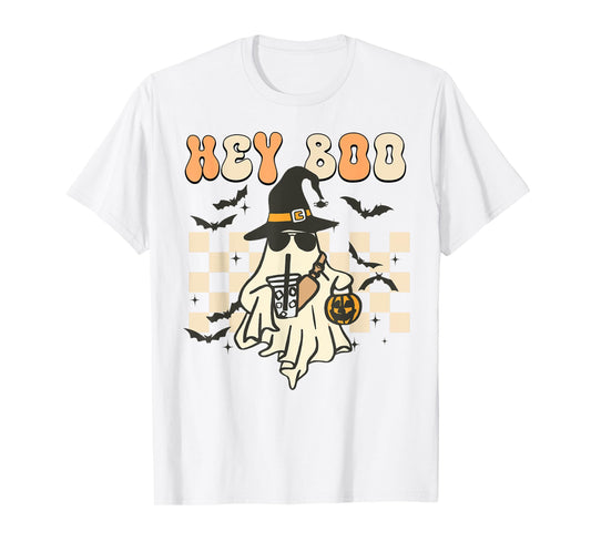 Funny Hey-Boo Shirt Toddler Boy Men Halloween Ghost Coffee T-Shirt