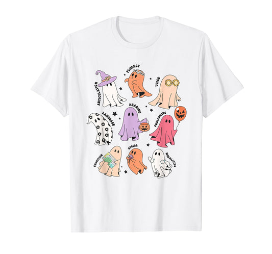 Ghost Friends Halloween AAC SLP Squad Speech Language T-Shirt
