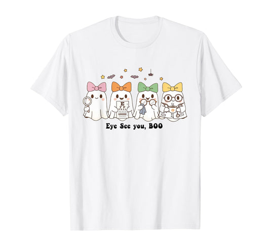 Retro Cute Ghost Optometry Halloween Funny Eye See You Boo T-Shirt