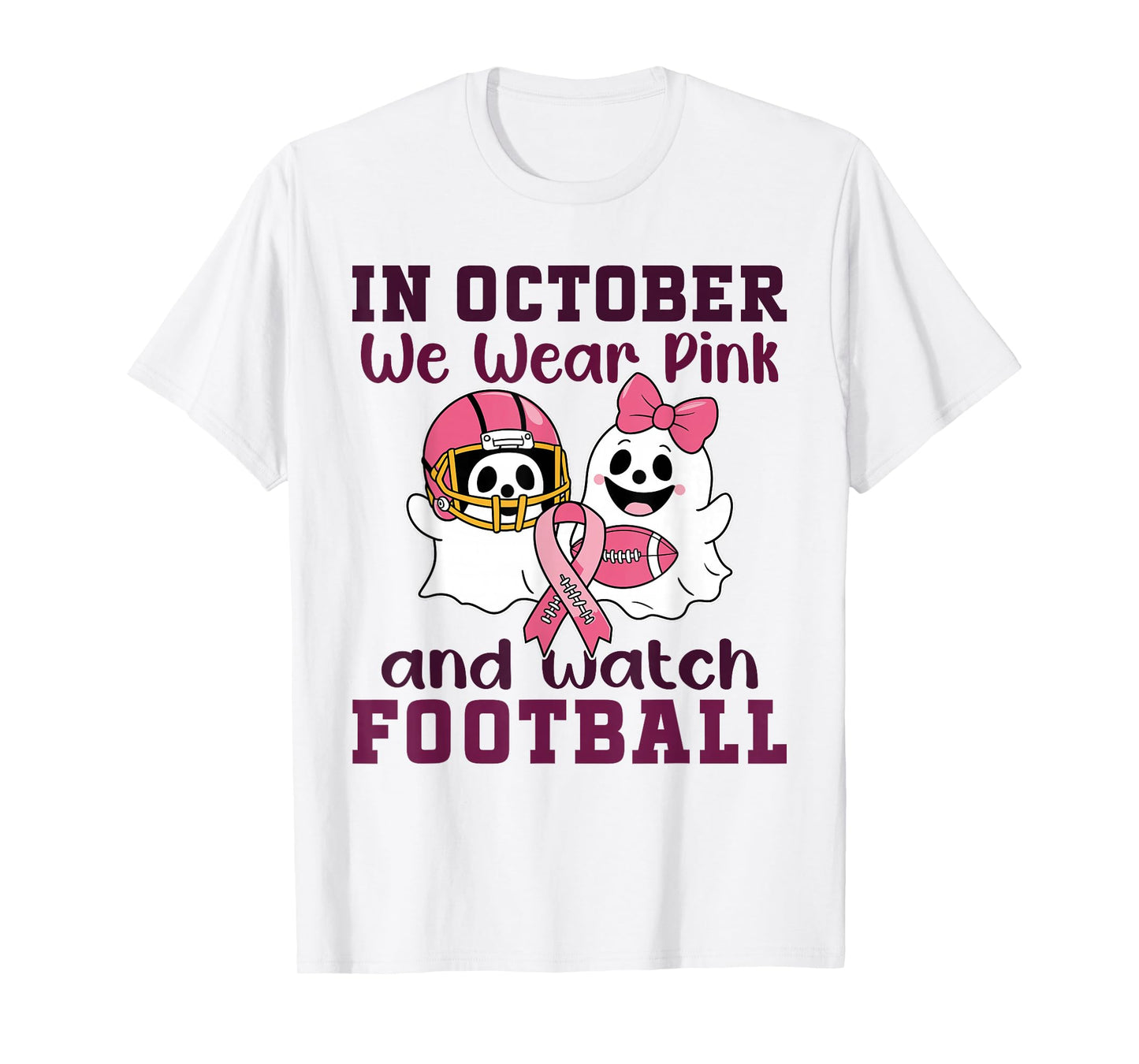 Football Breast Cancer Halloween in October we wear Pink Out T-Shirt
