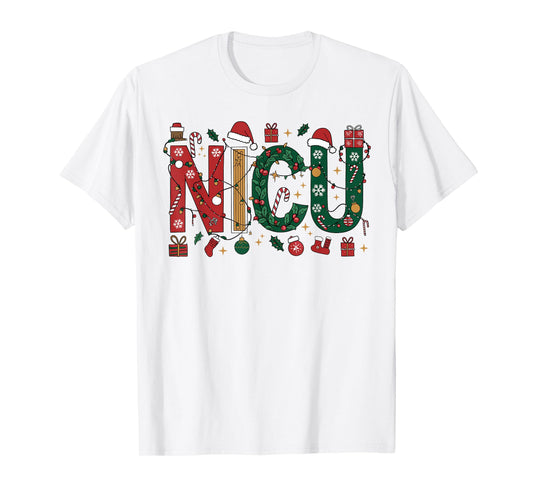 NICU Christmas Nurse Holiday Wreath Candy Cane Light Festive T-Shirt