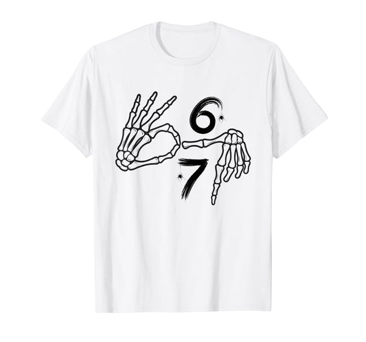 Funny Six Seven 6 7 Meme 67 Skeleton Hand Halloween Costume T-Shirt